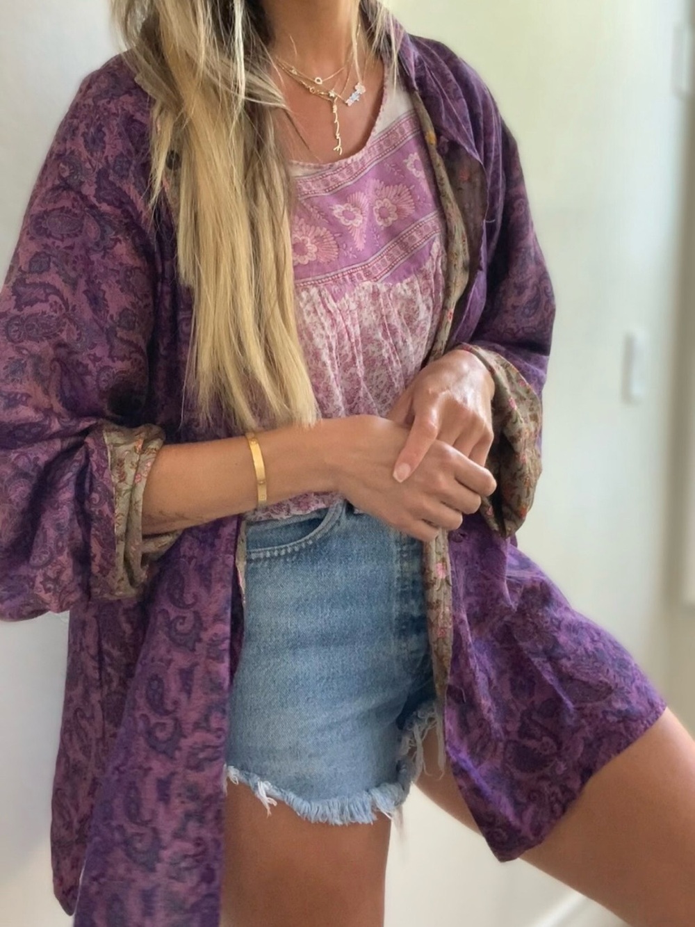 Lavender Paisley Kimono Jacket with Floral Tank